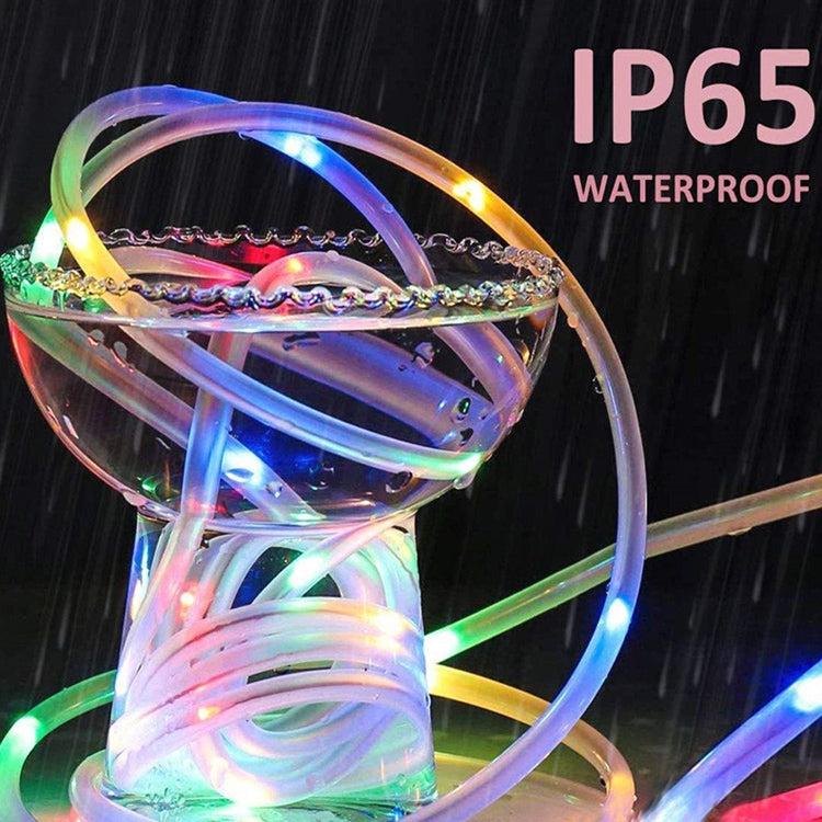 RGB tube string lights wrapped in circular loops, multicolor LEDs
