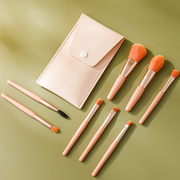 Rose pink makeup brush set with 8 mini brushes and faux leather holder