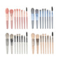Assorted mini makeup brush set set with 8 brushes in pink, blue, and gray