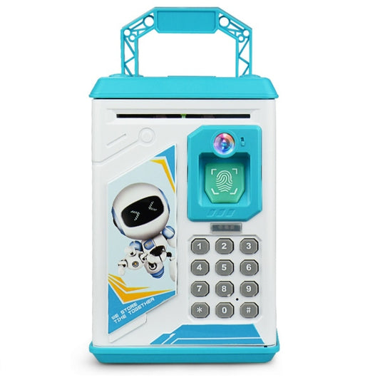 Children Cartoon Simulation Human Face Fingerprint Music Chinese British Switch Piggy Bank, Specification：, Battery (Blue), Battery (Pink)