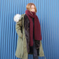 Thick chunky knit wool scarf, solid deep maroon, long wrap with textured stitch