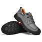 Men's lace-up hiking shoes, dark gray leather upper with thick tread outsole