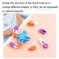 Orange, purple, and blue plastic finger spinner chain blocks, cross-shaped