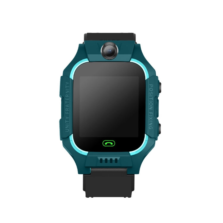 Teal kids smart watch with black touchscreen display and silicone strap