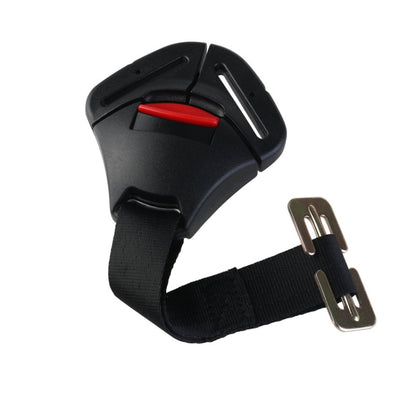 Car child safety seat lock buckle with black strap and red release button