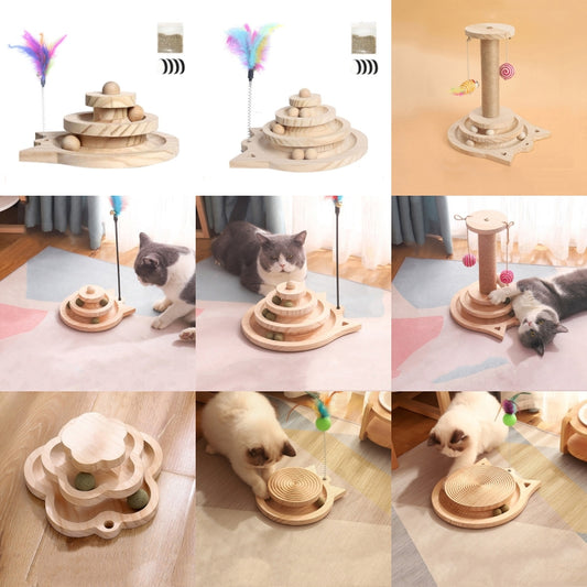 MZP01 Solid Wood Turntable Cat Toys Durable Funny Cat Stick Scratcher, Specification:, Double-layer Small, Three-layer Large, Two-layer Scratching Post, Mint Balls 2-layer Turntable, Mint Balls 3-layer Turntable, Mint Balls Pillar Turntable            ...