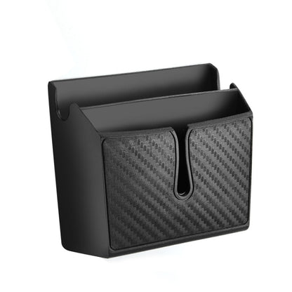 Car storage box with carbon fiber patterned front and opening handle cutout