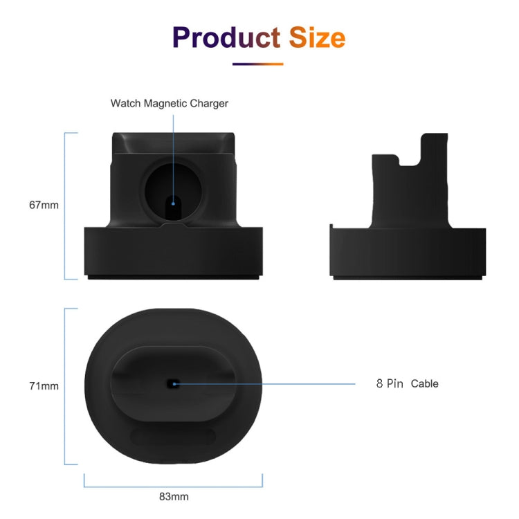 Silicone watch charging stand diagram with magnetic ring holder and base