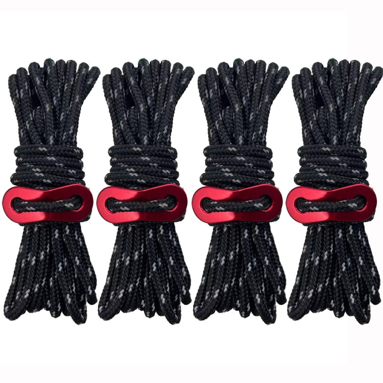 Black tent wind rope set with red buckle clasp, bundled ropes