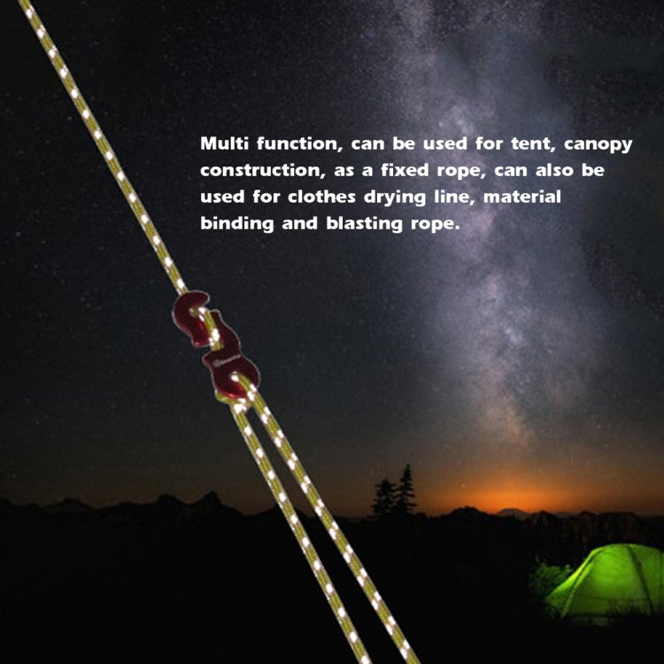 Luminous striped camping wind rope with red buckle and metal adjuster