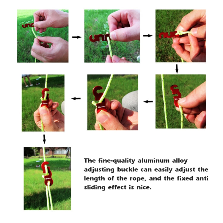 Camping wind rope buckle detail, adjusting and locking to the line