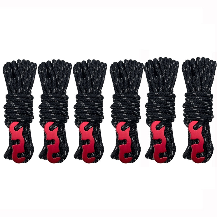 Black camping tent wind ropes with red buckle clasp, bundled set