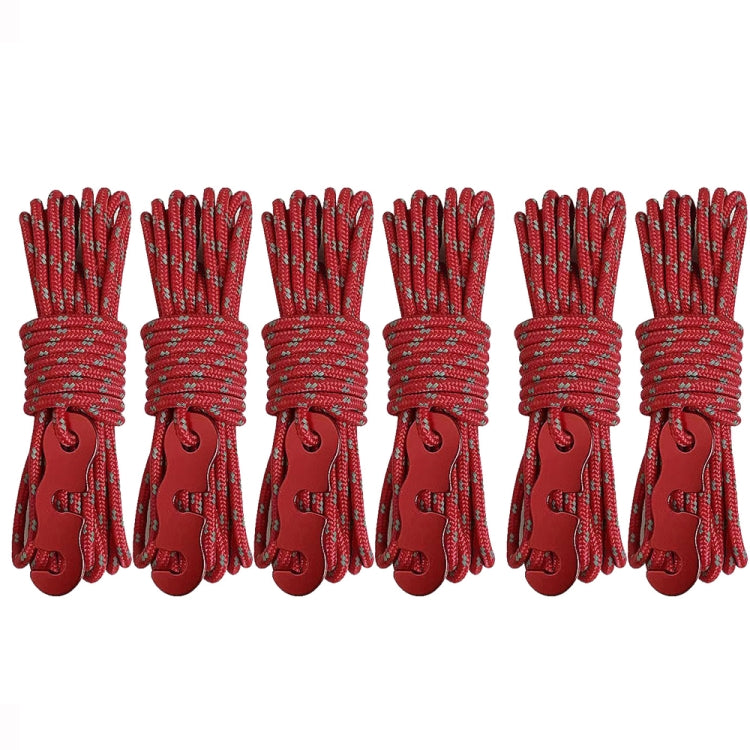 Red camping tent wind ropes with red buckle clasp, bundled set