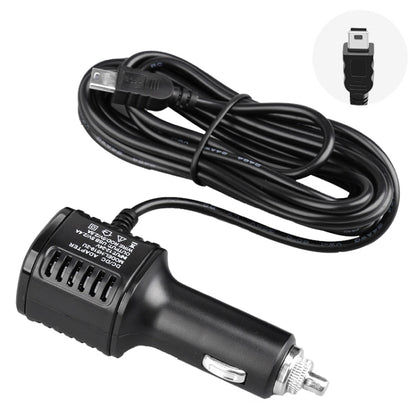 Car dual USB power charger cord with mini plug, black cable and connector