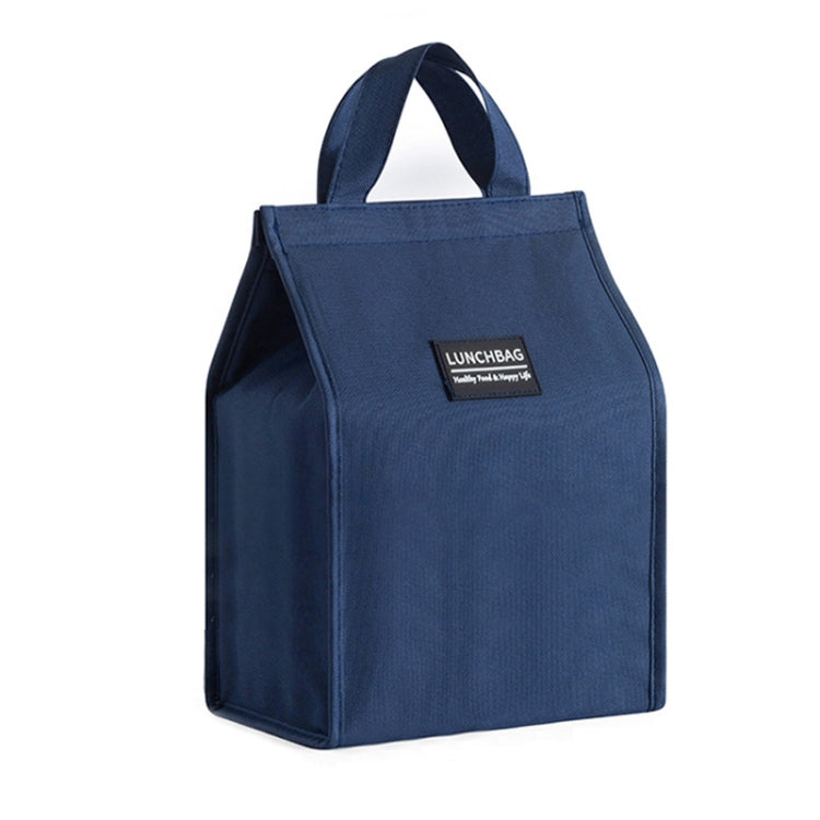 Insulated lunch box bag in navy blue, side panel visible, with carry handles
