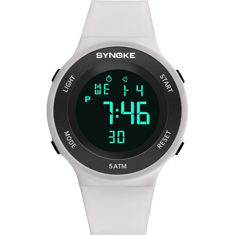 SYNOKE luminous LED electronic watch with white strap and green digital display