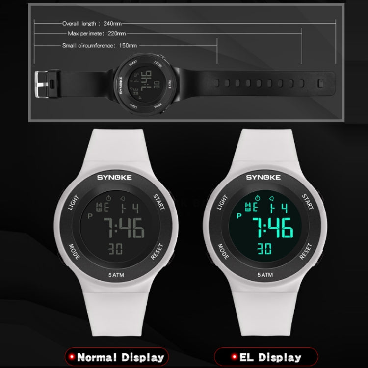 SYNOKE luminous LED watch with black and white bands, green time display