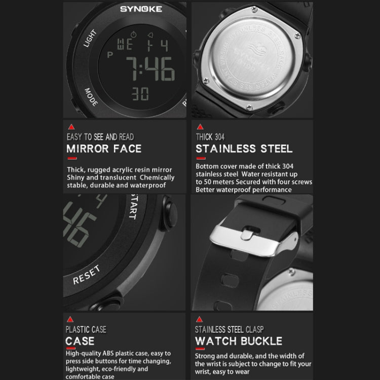 SYNOKE luminous LED watch with mirror-like face and stainless steel case back