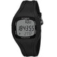 Black sports pedometer watch with digital display and molded strap