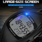 Black sports pedometer watch with large-size digital display and step count