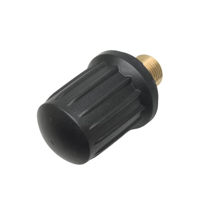 Black safety valve cover cap with side profile and brass threaded stud
