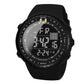 Black digital sports watch with luminous time display, alarm and calendar markers