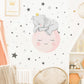 Baby elephant moon wall sticker with starry pattern for bedroom decor