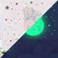 Luminous baby elephant wall sticker on star background, green glowing effect