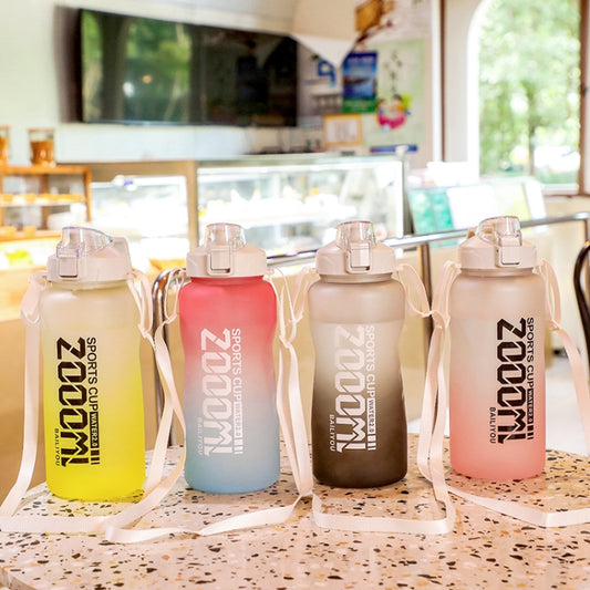 Frosted sports water bottle set with straws, frosted gradient colors, 2000ml