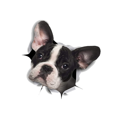 3D French bulldog head car sticker, black and white with raised ears