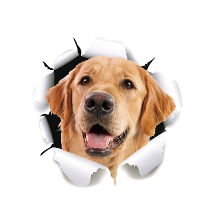 3D dog head car sticker with cracked effect, tan fur and open mouth