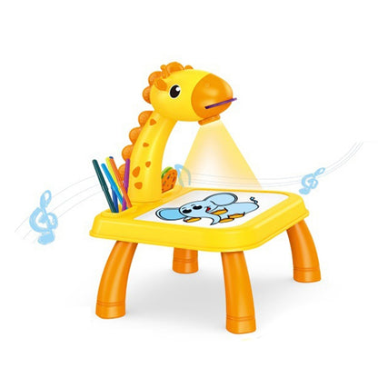 Yellow giraffe kids projection painting table with pencil holder and drawing pad