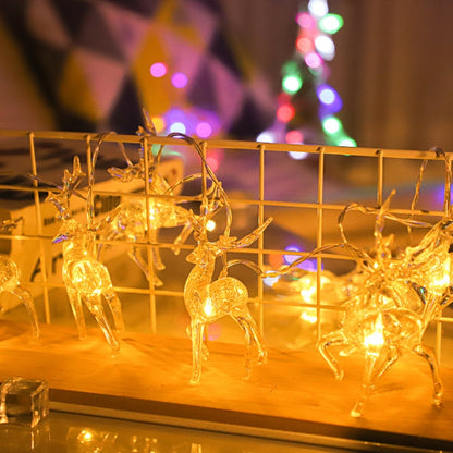 Christmas elk string lights with glowing warm white deer figures on wire strands