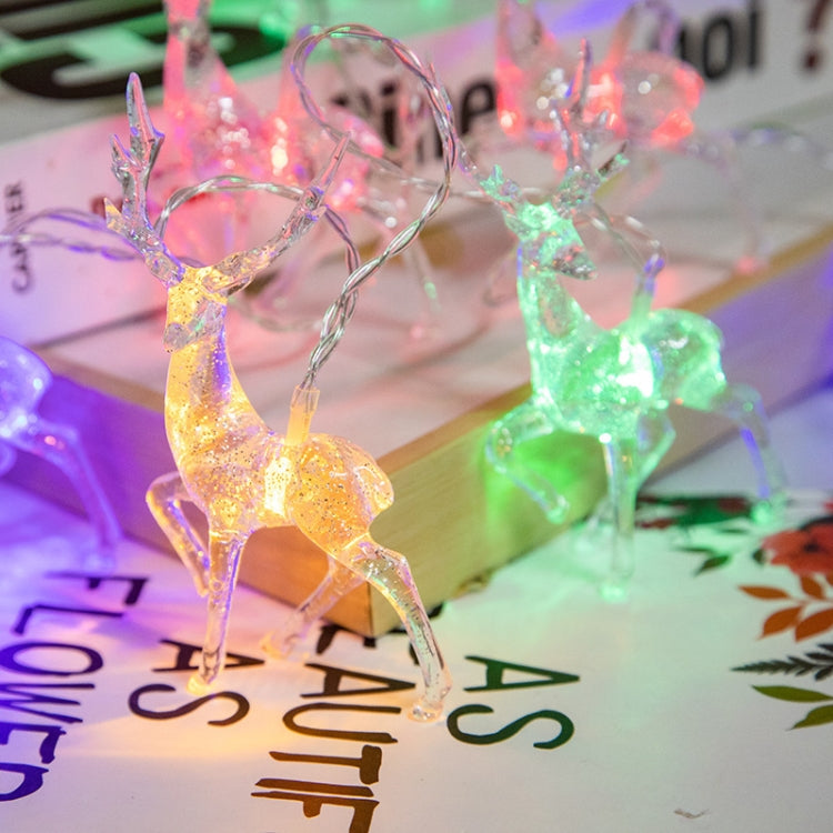 Christmas elk string lights with colorful illuminated deer figures and multicolor glow