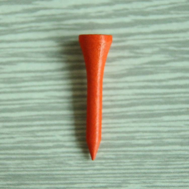 Single golf wooden ball tee with bright orange pointed tip