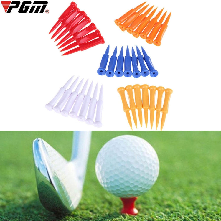 Color-mixed plastic golf ball tees; includes red, orange, blue, white, and yellow