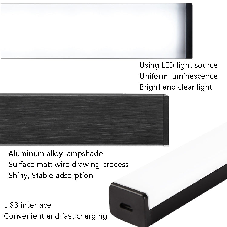 LED light bar with aluminum housing and USB charging port, in white/black