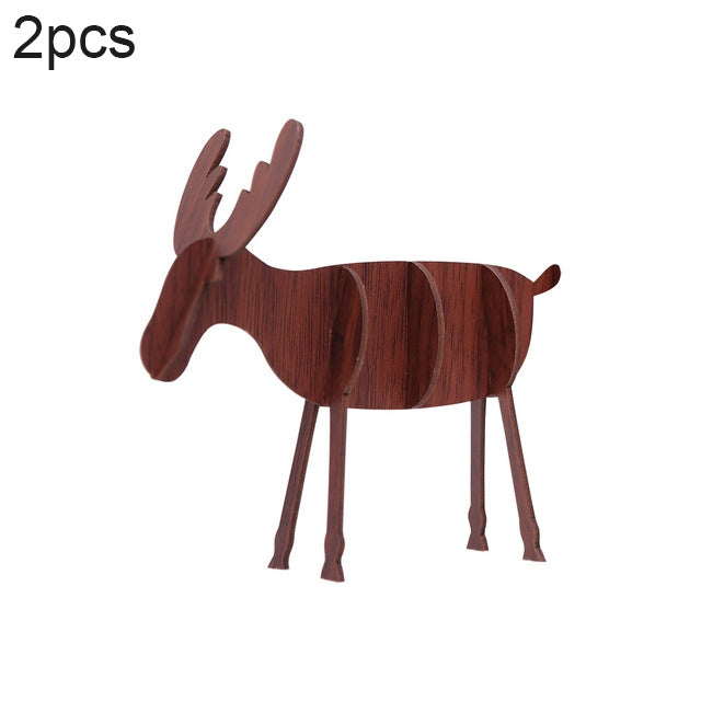 Wooden elk decoration, dark walnut finish, standing desktop cutout with antlers