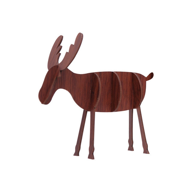 Wooden elk decoration, dark walnut finish, full-body standing cutout for tabletop