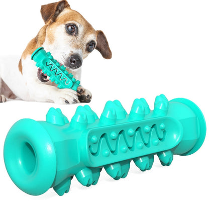 Dog molar stick toothbrush, teal-blue chew toy with ridged spikes for dog teeth cleaning