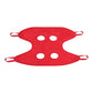 Red polyester pet grooming hammock with four straps and four round openings
