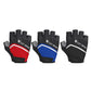 Set of bicycle half-finger gloves: black with red stripe, black with blue stripe, and black with white stripe