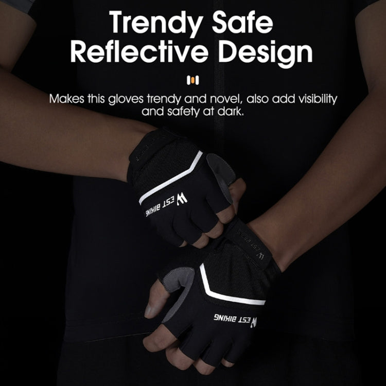 Reflective half-finger cycling gloves in black with light-colored finger bands