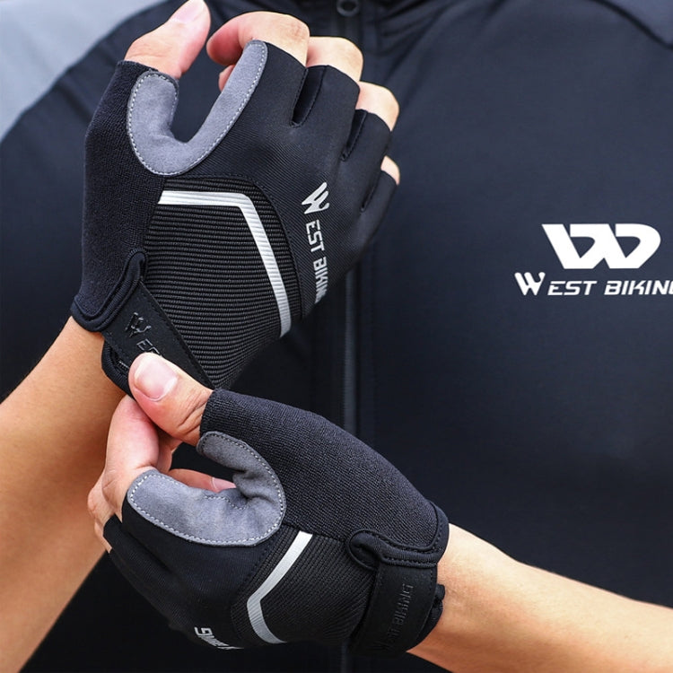 Black half-finger cycling gloves with padded knuckles and gray reinforced panels