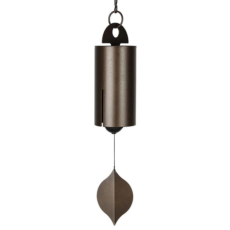 Bronze metal wind chime cylinder with hanging ring and leaf clapper