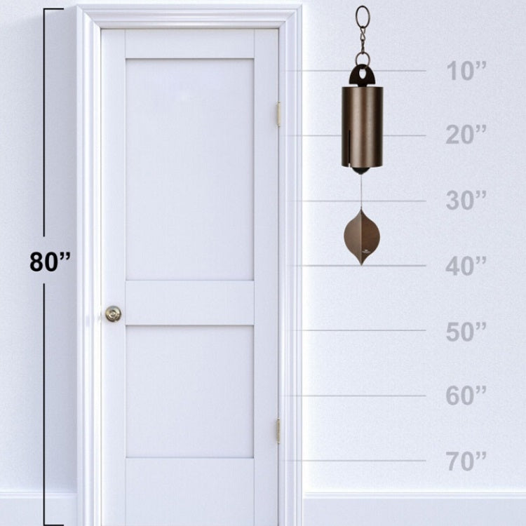 Bronze metal wind chime with leaf clapper, hanging by chain