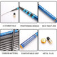 Blue fishing rod with carbon grip, metal plug, and positioning ring details