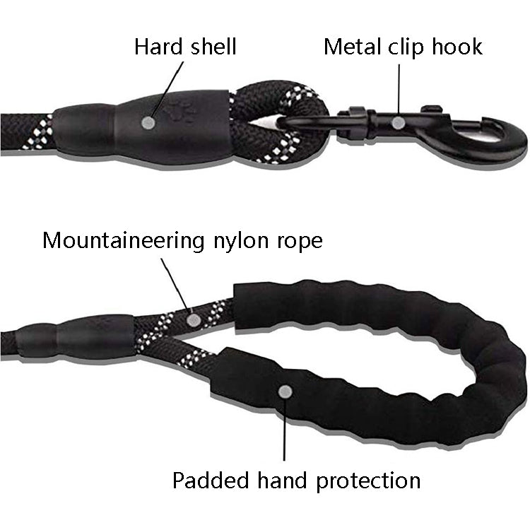 Padded dog pull rope leash with EVA handle guard and metal clip hook