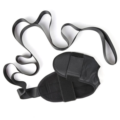 Black foot drop correction stretcher belt with leg straps and padded ankle piece