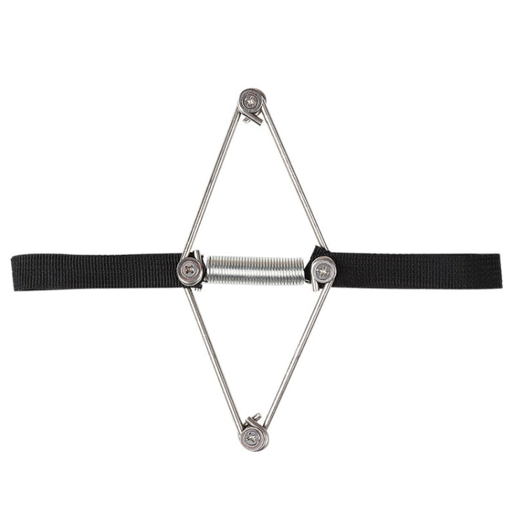 Toe corrector brace with black strap and silver metal spring mechanism in diamond shape